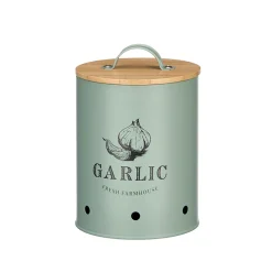 Lata para alhos verde de metal com tampa bambu