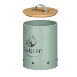 Lata para alhos verde de metal com tampa bambu