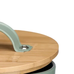 Lata para alhos verde de metal com tampa bambu