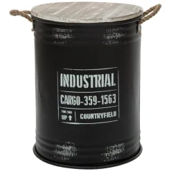 Lata preta em metal com tampa 48cm