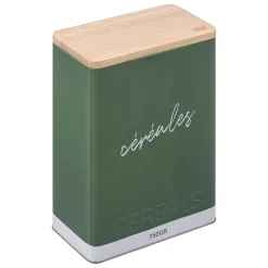 Lata verde em metal para cereais