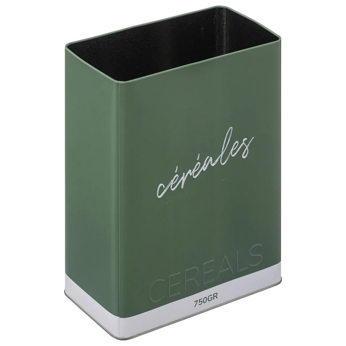 Lata verde em metal para cereais