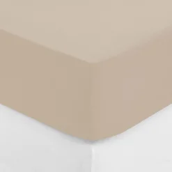 Lençol ajustável bege em algodão percal 180x200cm