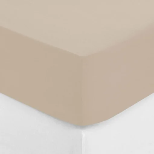 Lençol ajustável bege em algodão percal 140x190cm