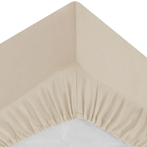 Lençol ajustável bege em algodão percal 140x190cm