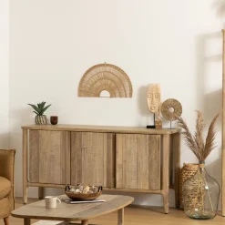 Leque decorativo bege em seagrass arc