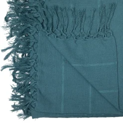 Manta azul petróleo com franjas 230x250cm