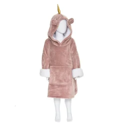 Manta camisola com capuz rosa 3-10 anos