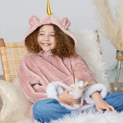Manta camisola com capuz rosa 3-10 anos
