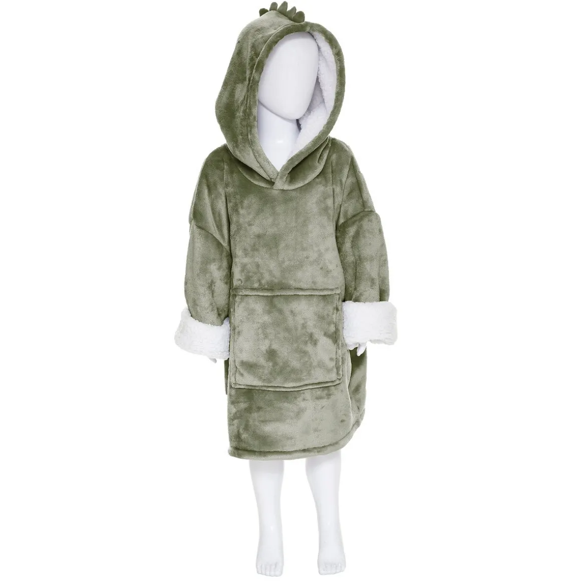 Manta camisola com capuz cinza verde 3-10 anos