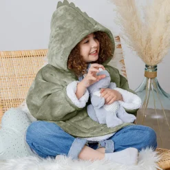 Manta camisola com capuz cinza verde 3-10 anos