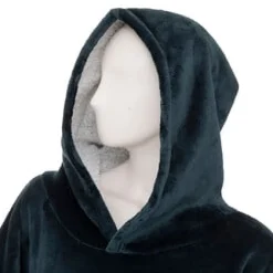 Manta camisola com capuz azul petróleo