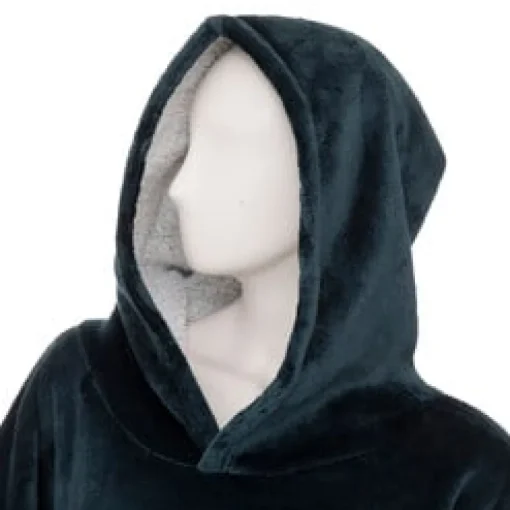 Manta camisola com capuz azul petróleo
