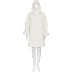Manta Camisola Com Capuz Bouclé Marfim