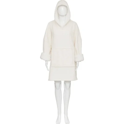 Manta Camisola Com Capuz Bouclé Marfim
