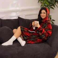Manta camisola com capuz tartan vermelho