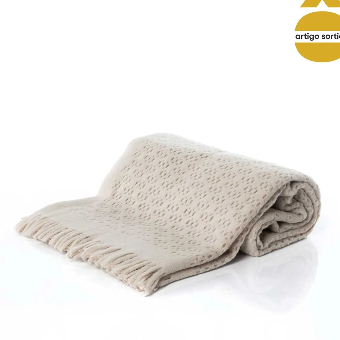 Manta com franjas bege 180x200cm