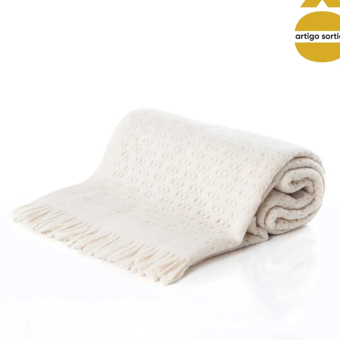 Manta com franjas bege 180x200cm