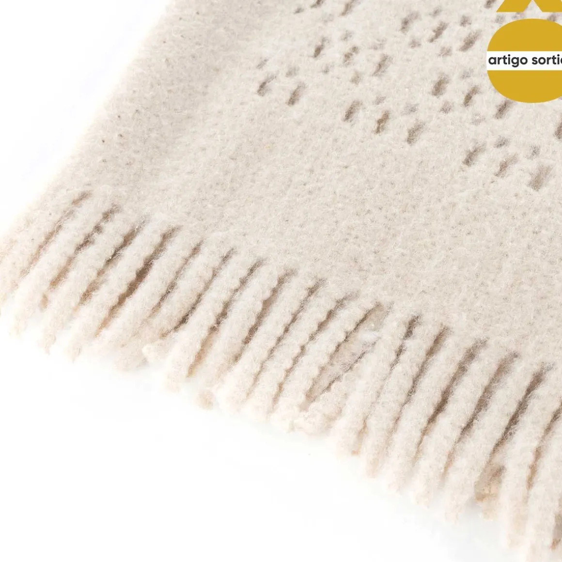 Manta com franjas bege 180x200cm