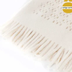 Manta com franjas bege 180x200cm