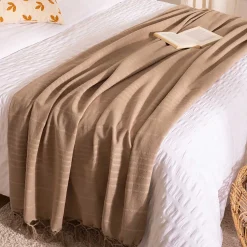 Manta com franjas linho 160x220cm