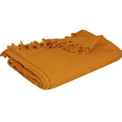 Manta com franjas ocre 160x220cm