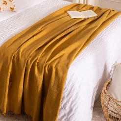 Manta com franjas ocre 160x220cm