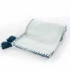 Manta cru com tassels azul 120x160cm