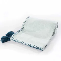 Manta cru com tassels azul 120x160cm