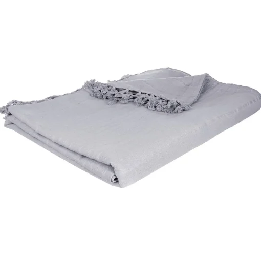 Manta franjas cinza claro 230x250cm