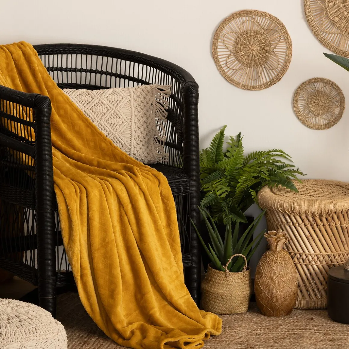 Manta losangos ocre 180x230cm