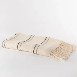 Manta MALAKITE bege e verde riscas 130x160cm