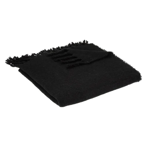 Manta MOHAIR preta com franjas