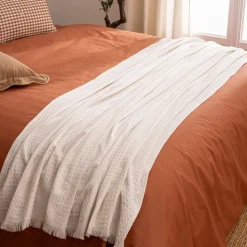 Manta THE FLORAL waffle branca 130x180cm