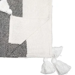 Manta tropi preto e branco com tassel 130x180cm