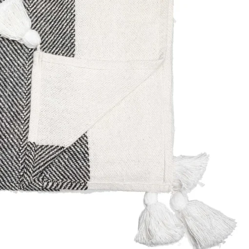 Manta tropi preto e branco com tassel 130x180cm