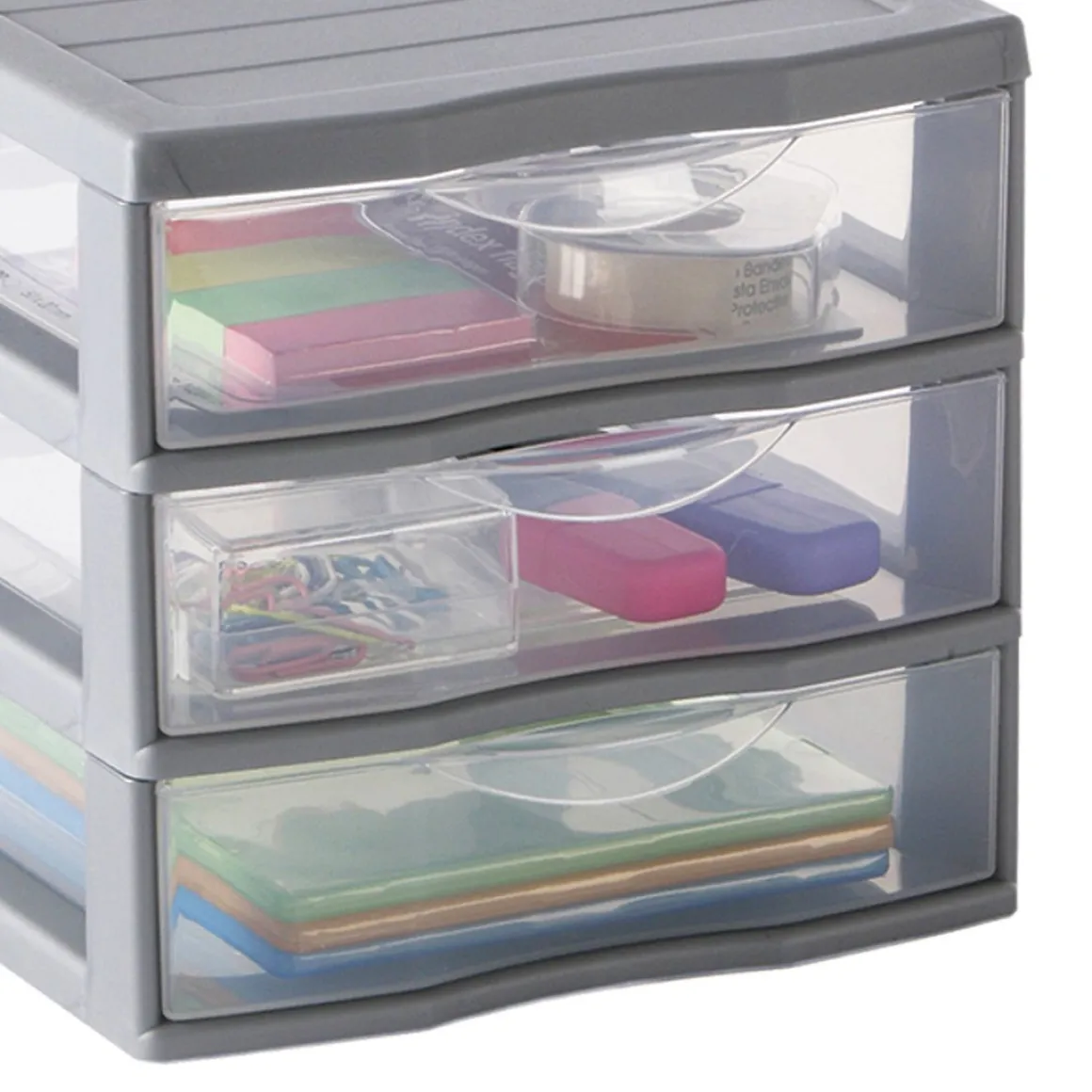 Módulo de arrumação cinza com 3 gavetas