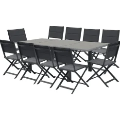 Mesa Allure Extensível Graphite Em Alumínio Efeito Madeira