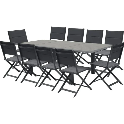 Mesa Allure Extensível Graphite Em Alumínio Efeito Madeira