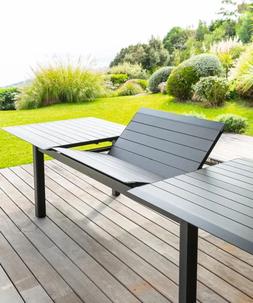 Mesa Allure Extensível Graphite Em Alumínio Efeito Madeira