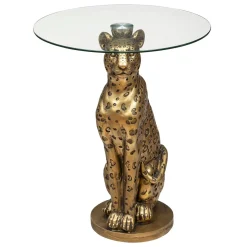 Mesa de apoio com base forma de leopardo dourado em resina