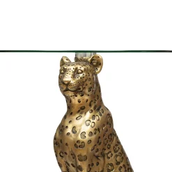 Mesa de apoio com base forma de leopardo dourado em resina