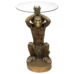 Mesa de apoio com base forma de macaco dourado em resina