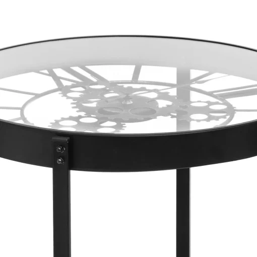 Mesa de apoio com relógio em vidro