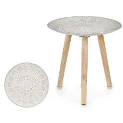 Mesa de apoio em madeira com tampo decoração mandala