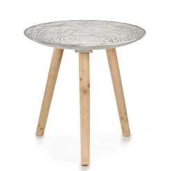 Mesa de apoio em madeira com tampo decoração espiral