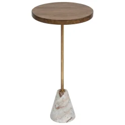 Mesa de apoio em madeira e base em mármore DOLCE RIVIERA 70cm