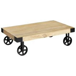 Mesa de apoio FACTORY castanha com rodas pretas