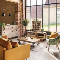 Mesa de apoio FACTORY castanha com rodas pretas