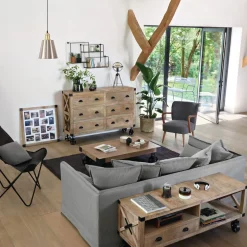 Mesa de apoio FACTORY castanha com rodas pretas